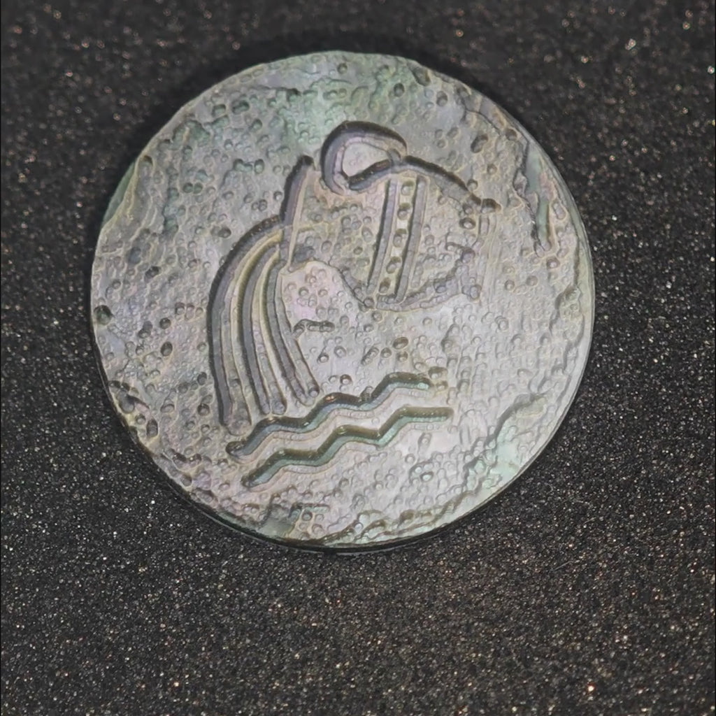 Aquarius Mother-of-Pearl Zodiac Necklace — Archaeological Style, Twisted-Rope Edge Pendant