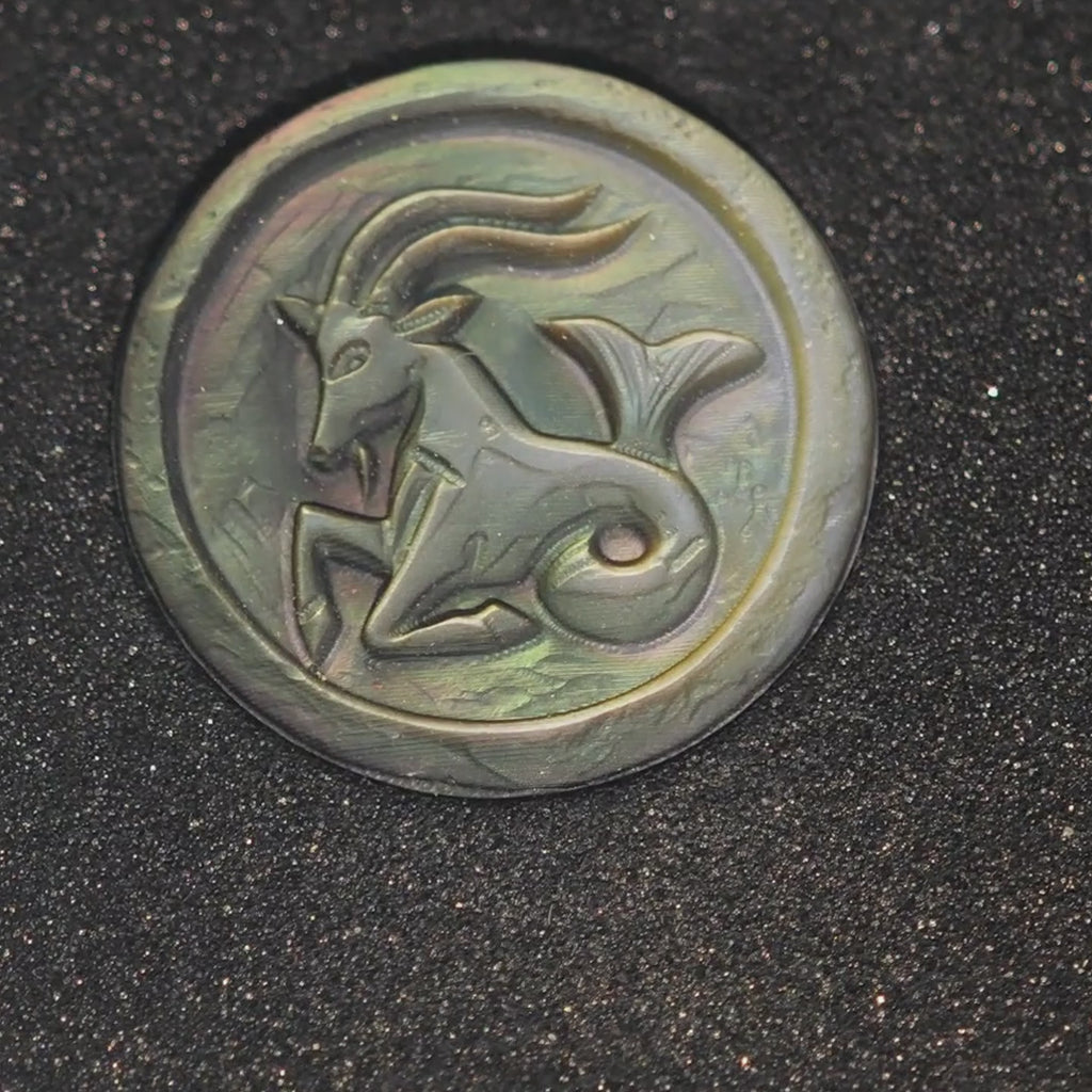 Capricorn Mother-of-Pearl Zodiac Necklace — Stone-Hewn Style, Twisted-Rope Edge Pendant