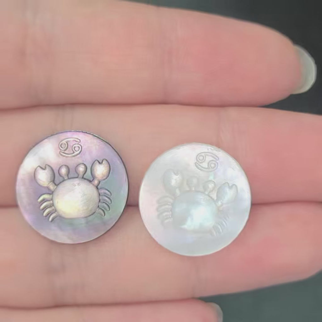 Cancer Kawaii Pixel-Carved Mother-of-Pearl Zodiac Necklace