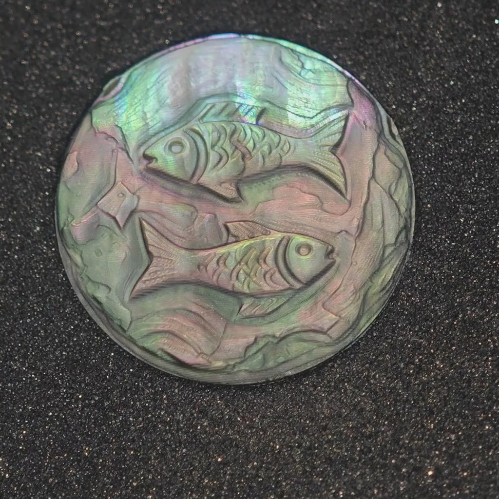 Pisces Mother-of-Pearl Zodiac Necklace — Stone-Hewn Style, Twisted-Rope Edge Pendant