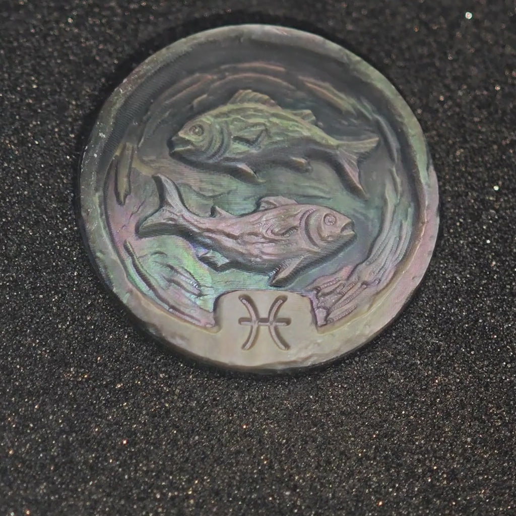 Pisces Mother-of-Pearl Zodiac Necklace — Post-Impressionist Style, Twisted-Rope Edge Pendant