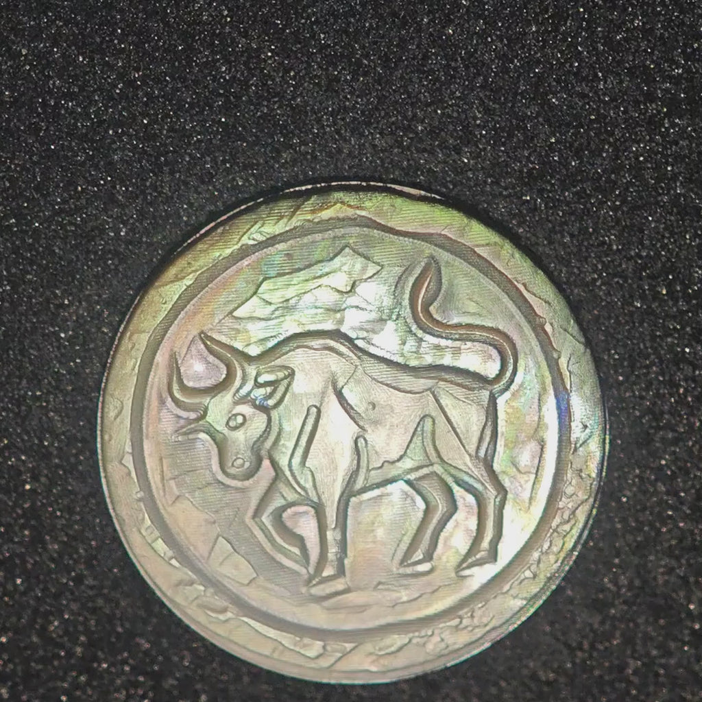Taurus Mother-of-Pearl Zodiac Necklace — Stone-Hewn Style, Twisted-Rope Edge Pendant