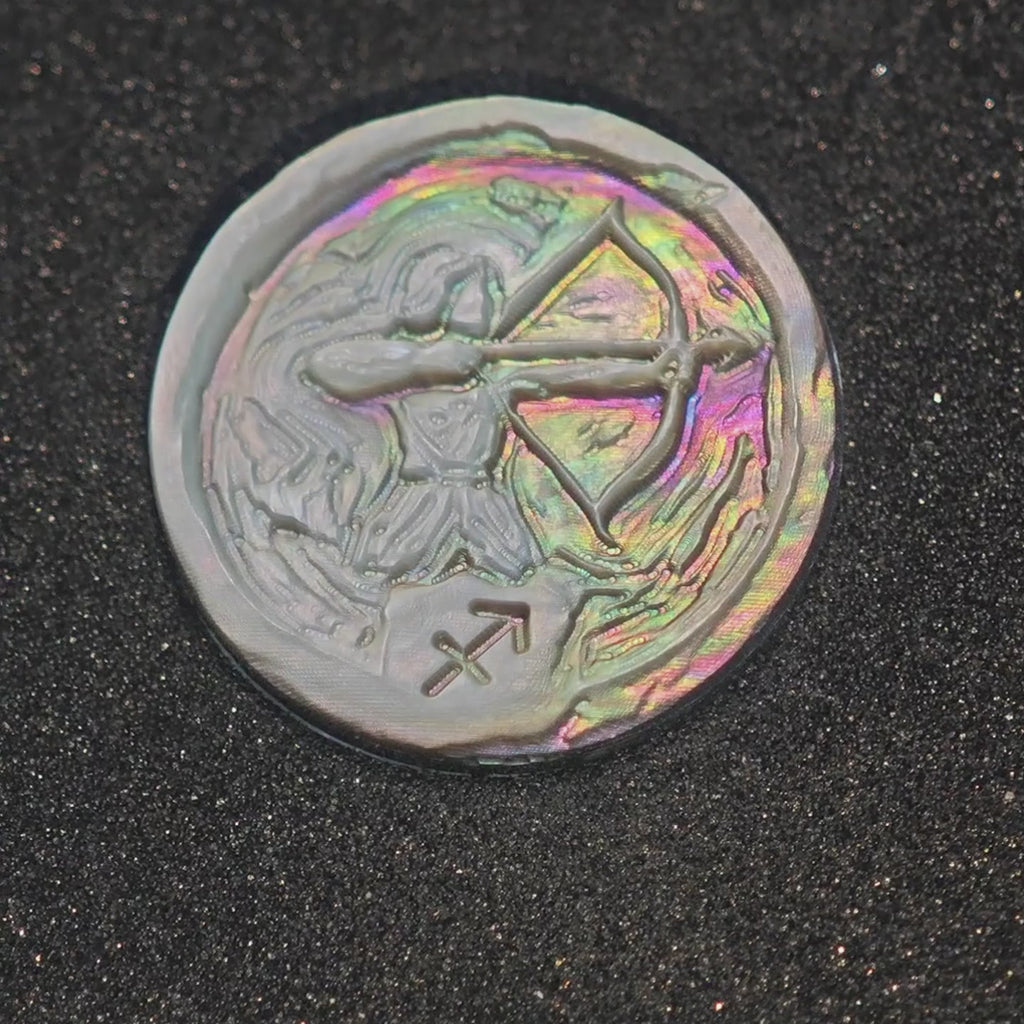 Sagittarius Mother-of-Pearl Zodiac Necklace — Post-Impressionist Style, Twisted-Rope Edge Pendant